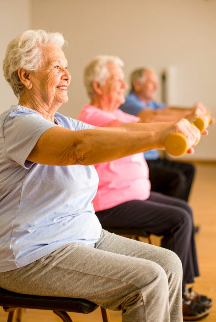 Care home residents enjoying exercises